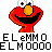 Pixelated red Sesame Street character with yellow nose and black mouth, next to text elements on gray background.