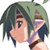 Pixelated anime-style character icon with green hair and purple accents, showing a side profile against white background.