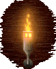 Animated torch icon with flickering flame against dark brown textured background, displayed in three showing subtle animation changes