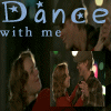 Animated sequence of a couple dancing with repeated text "Dance Dance Dance with me" in light blue above each frame.