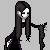 Pixel art character with long black hair and white face holding a broken doll, text reads "this is how i dress" and "EVERY DAY!!!!!!" with "hallo-ween??" in top-right.