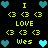 Pixelated icon with yellow text and cyan hearts on black background, alternating between 'I <3 LOVE Wes' and 'Wes I <3 LOVE' layouts.