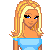 Pixel art of a blonde woman in blue crop top and jeans with separate torso, head, and skirt views; purple text 'Love Jeff' surrounded by asterisks.
