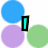 Pixelated text and colored circles on a white background with partial gray area.