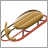 Pixelated image of a brown sled with red runners on white background, featuring visible pixelation and no text.