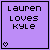 Purple square icon with black text 'Lauren Loves Kyle' and increasing number of small heart symbols at bottom.
