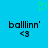 A blue background displays two identical pixelated text blocks with 'ballinn' and '<3', each accompanied by a green heart symbol above.
