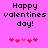 Pixelated text 'Happy valentines day!' on pink background with two of heart symbols