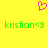 Yellow background with pink heart symbol above two identical green text strings reading 'kristian<3' side by side.