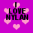 Pixelated icon with purple background, pink hearts, and black text reading "I LOVE NYLAN" in four quadrants.