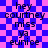Blue and pink checkered background with repeated text 'hey courtney miss ya eunice' in black pixelated font across two