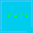 Four cyan squares with pink borders display green pixelated text 'KATE' and two distinct symbols in bottom-right corners.