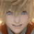 Pixelated anime-style character with blonde hair and blue eyes, wearing a brown and gray outfit, smiling with visible teeth.