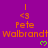 Purple background with orange text reading 'Pete Walbrandt' and '<3', green pixelated hearts below each name, repeated in a pattern
