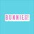 A static image with a blue showing pink text, a heart pattern, and three rabbits in different settings