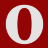 A static icon featuring a white stylized letter O on a solid red background.