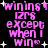 Pixelated pink text on black background with white stars, repeating 'winning izrs except when I win' in two vertical