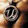 Pixelated static icon featuring a stylized black and white circular design with the number 10 on it, set against a blurred multicolored background of pink, brown, and yellow tones.
