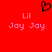 Red background with pixelated black heart symbol above pink text reading "Lil Joy Joy" in two identical side-by-side arrangements.