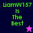 Green pixelated text 'LiamW157 Is The Best' appears on dark blue and purple backgrounds with a pink star and black star icon.