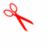 Red pixelated bow with two loops and trailing ends on a white background.