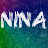 A 48x48 pixel animated buddy icon displaying the text "NINA" in two sequential frames with a gradient background transitioning from purple to green.