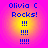 Four identical circular icons with pink-to-yellow gradient backgrounds display blue text "Olivia C Rocks!" followed by three lines of exclamation marks.