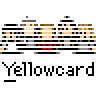 Animated contact sheet of a yellowcard-themed buddy icon featuring pixelated characters, white paw prints with gray X marks, and yellow crossed sticks against a gray background.