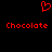 Red pixelated heart symbol above two identical red 'Chocolate' text lines on black background.