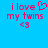 Blue background with red pixelated text reading 'i love my twins <3', where 'love' is replaced by a heart symbol in the first frame.