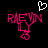 Pixelated pink text 'RAEYN' with a heart symbol above, displayed on black background in two states: one with white outline heart and one without.