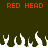 Red text 'RED HEAD' appears twice at the top of a dark green background with white pixelated flames below.