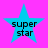 Four identical cyan stars on a bright pink background, each containing the text "super star" in black pixelated font.