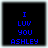 Four identical pixelated blue text on black background reading "I LUV YOU ASHLEY" with gray borders