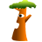 Pixelated orange figure with single eye, green mushroom-shaped head, and brown lower body against gray background.