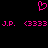 A static pixel art image with a pink heart symbol above text reading 'J.P. (3333 J.P. (3333' on black background.