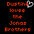 Pixelated orange text on black background reads "Dustine loves the Jonas Brothers" with a white heart symbol replacing part of the name.