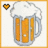 Pixelated beer mug with frothy head, orange liquid, and handle; small heart icon in top-left corner.