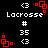 Pixelated icon with black background, white text "Lacrosse," red square-and-dot animation elements, and numeric symbols # 35 <3.