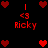 Red pixelated hearts and text 'Ricky' with '<3' symbols on a black background, arranged in a pattern with animated heart changes