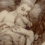 A static image of a classical-style sculpture depicting a winged figure holding a child, with text reading 'ginn bengig' and 'Blick Aria' at the bottom.