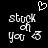 Pixelated white text on black background with heart symbol above, showing 'stock of you &' in two identical side-by-side arrangements.