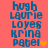 Blue text list on coral background with orange heart symbols appearing and disappearing in two of names