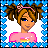 Pixel art buddy icon featuring a cartoon girl with brown pigtails and pink headband, surrounded by blue heart border on pink background, displaying text "KEPP ON LOVEN" and "THOSE YORNS!!!" in green block letters across two frames.
