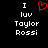 Static pixel art displays 'I luv Taylor Rossi' text with a red heart symbol replacing the 'love' letter, all on black background.