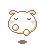 Pixel art character with white face, brown ears, and pink cheeks in multiple poses including closed eyes, open mouth, and lightbulb props.