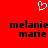Red background with white pixelated heart symbol above two identical black text blocks reading 'melanie marie' in lowercase.