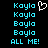 Pixelated cyan text on black background with a white heart symbol, showing variations in spelling and a repeated phrase.