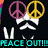 Animated icon with peace symbols, a mustache graphic, and 'PEACE OUT!!!' text in cyan on black background transitioning to pink on white.