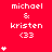 Red background displays repeated text "michael & kristen <33" with white pixelated hearts appearing and disappearing in vertical